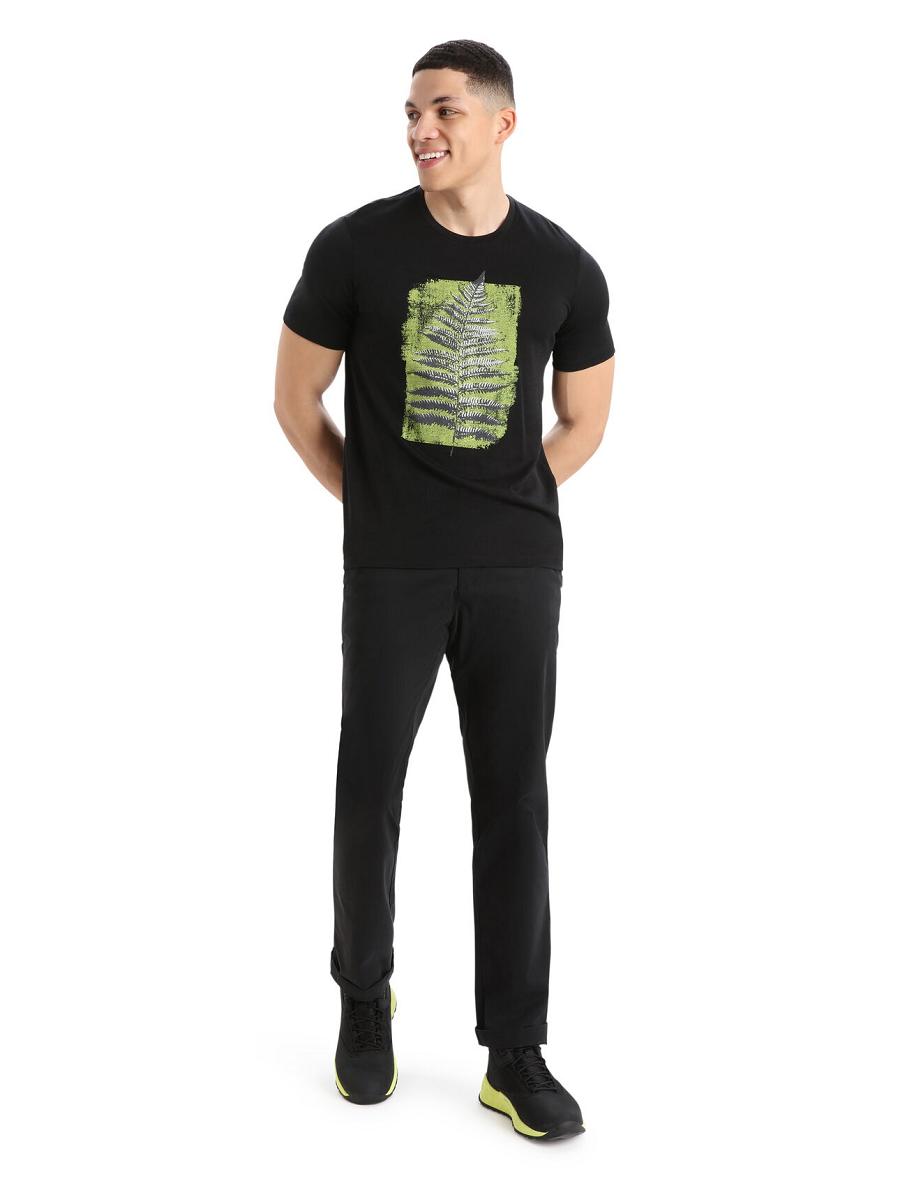 Men's Icebreaker Merino Tech Lite II Short Sleeve Fern Imprint T Shirts Black | CA 1758MQZA